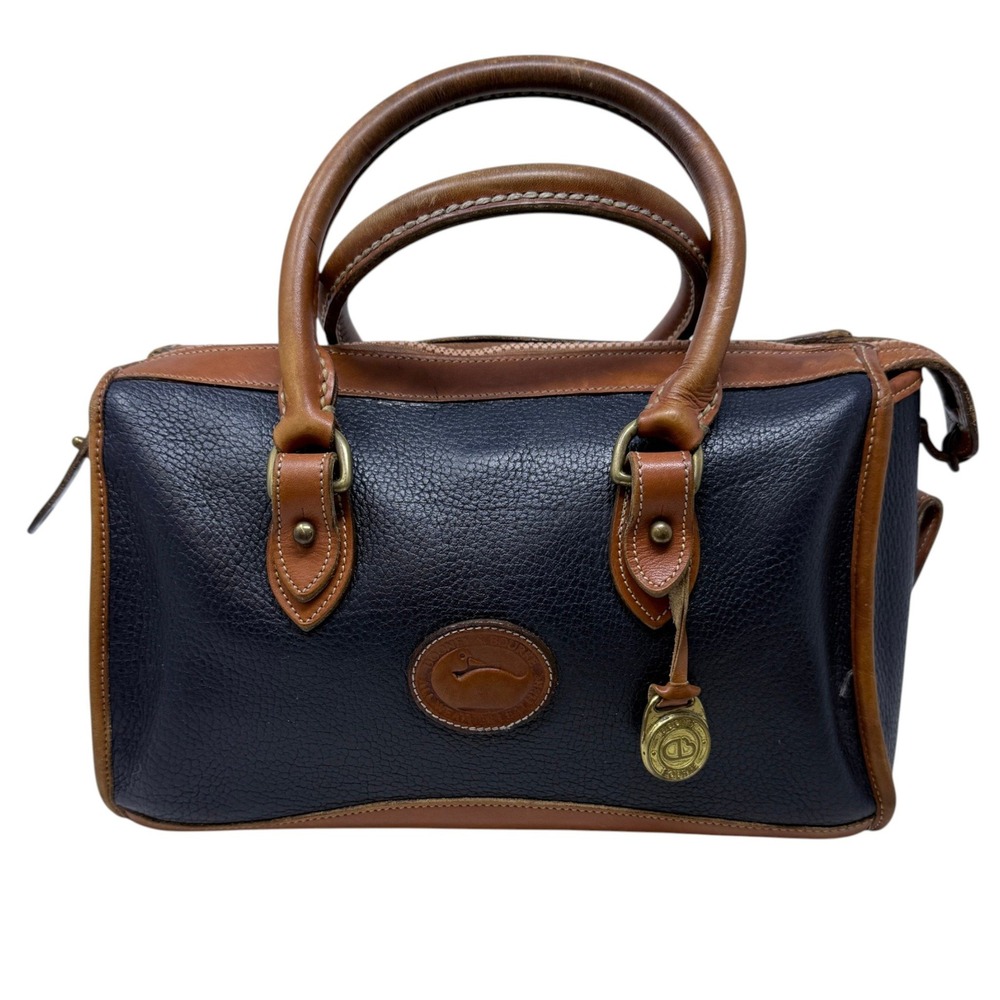 Vintage Dooney & Bourke R29 Classic Satchel Navy British Tan AWL USA